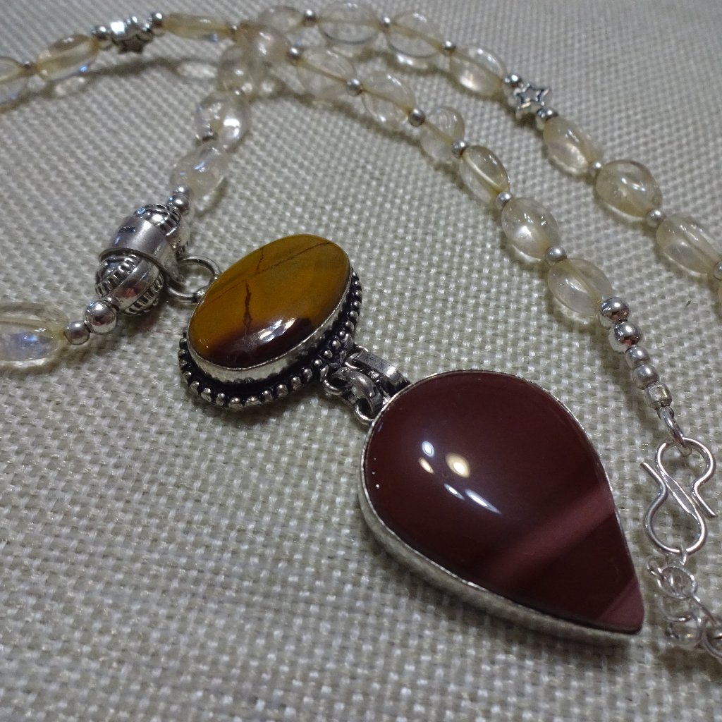 Gorgeous Mookaite & Crystal Topaz Handmade Sterling 925 Pendant Necklace #638c